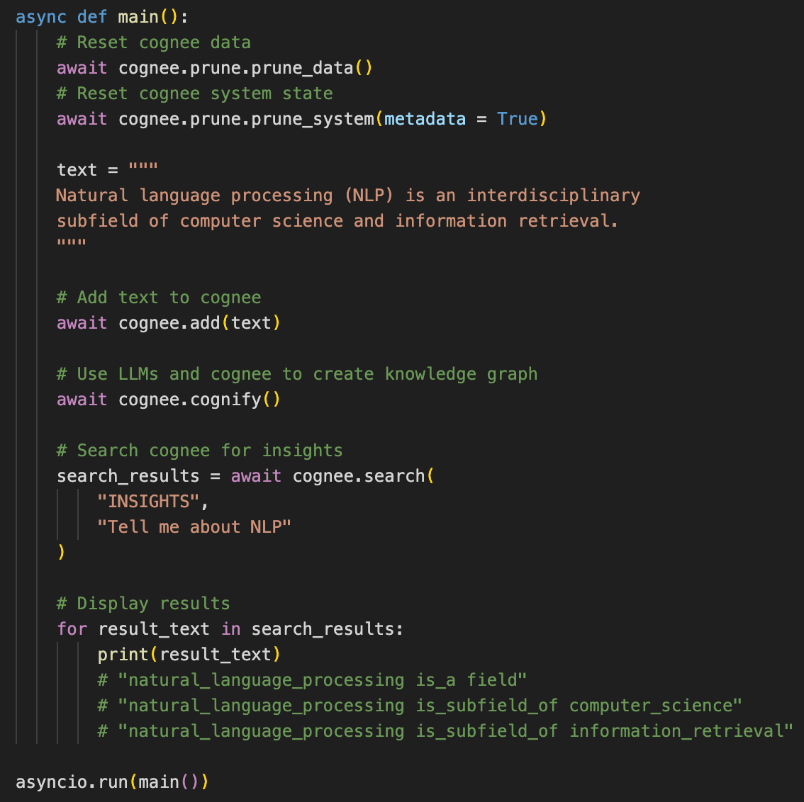 Cognee code example